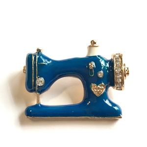 * Item# B24 Blue and Gold Sewing Machine Brooch *